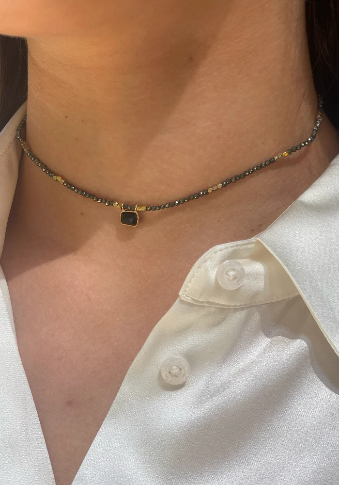 Collier Choker Ice En Pyrite Et Agate
