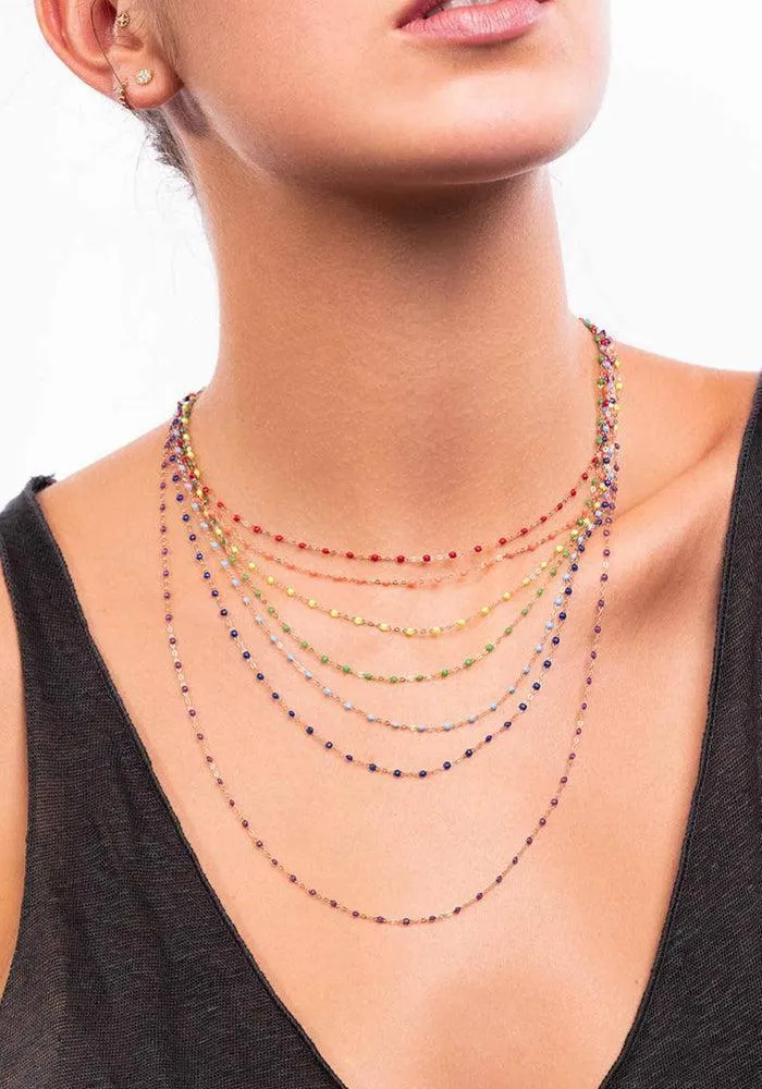 Collier Classique Gigi Or Rose Et Résines Orange Fluo 42cm
