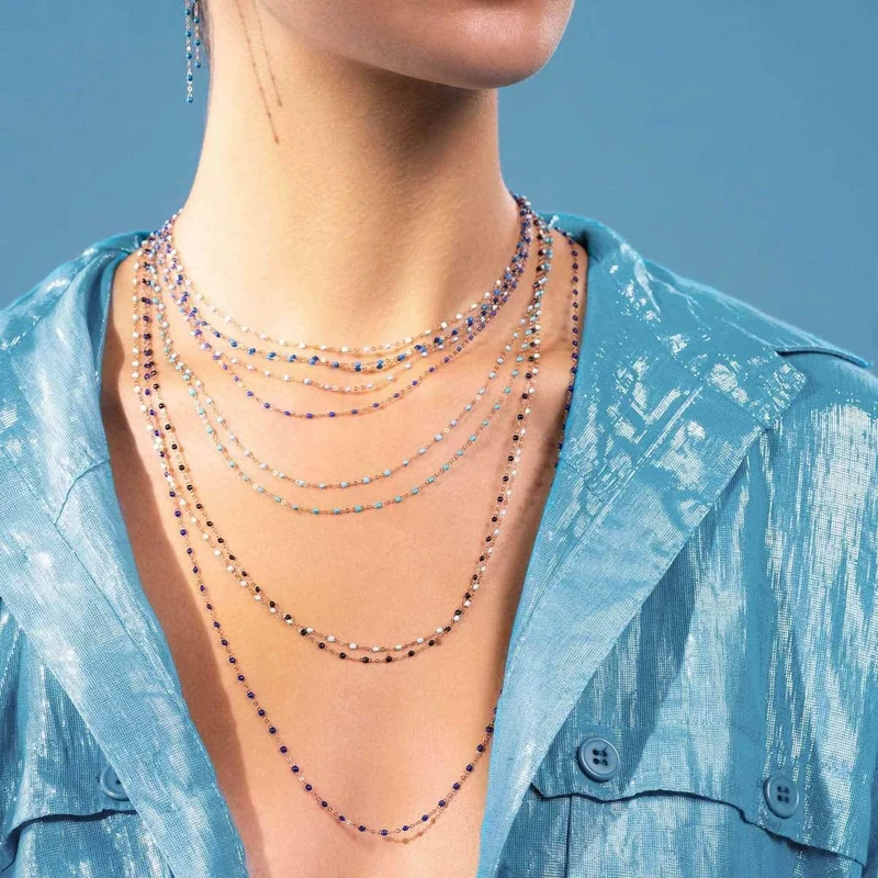 Collier Classique Gigi Or Rose Et Résines Céleste 42cm
