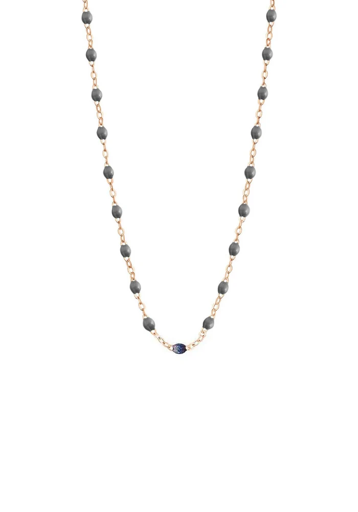 Collier Classique Gigi Or Rose Et Résines Gris Foncé 42cm