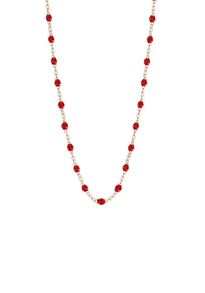 Collier Classique Gigi Or Rose Et Résines Rouge Rubis 42cm