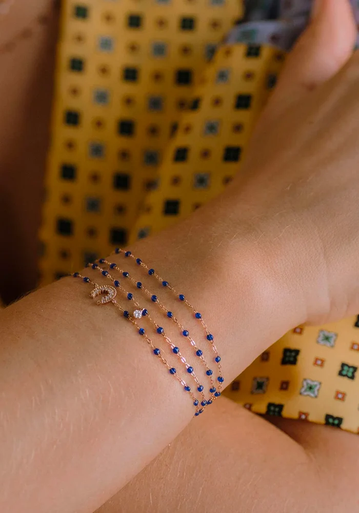 Bracelet Classique Gigi Or Rose Et Résines Bleu De Prusse 15cm