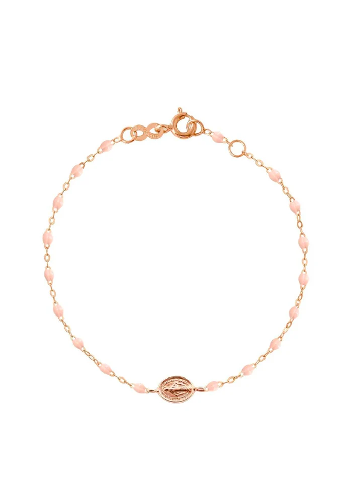 Bracelet Madone Or Rose Et Résines Rose Bébé 17cm