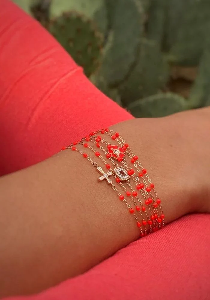 Bracelet Classique Gigi Or Rose Et Résines Corail 15cm