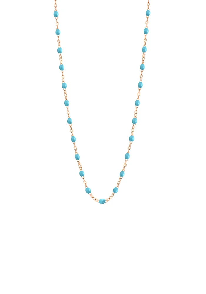 Collier Classique Gigi Or Rose Et Résines Turquoise 42cm