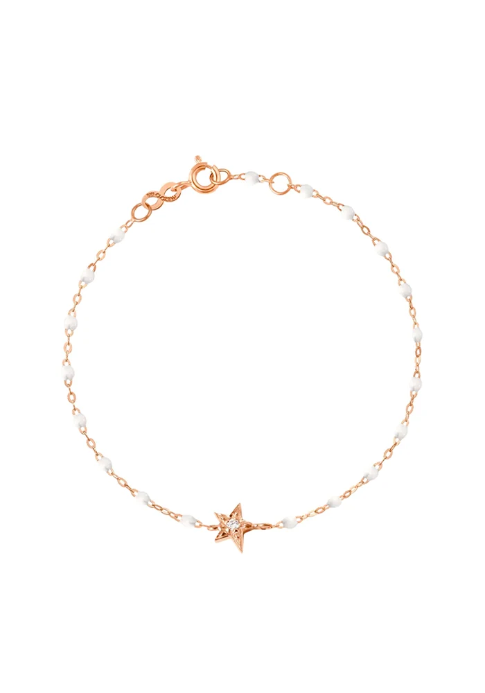 Bracelet Classique Gigi Étoile Or Rose Diamant Et Résines Blanches 17cm