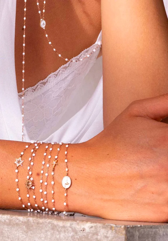 Bracelet Classique Gigi Étoile Or Rose Diamant Et Résines Blanches 17cm