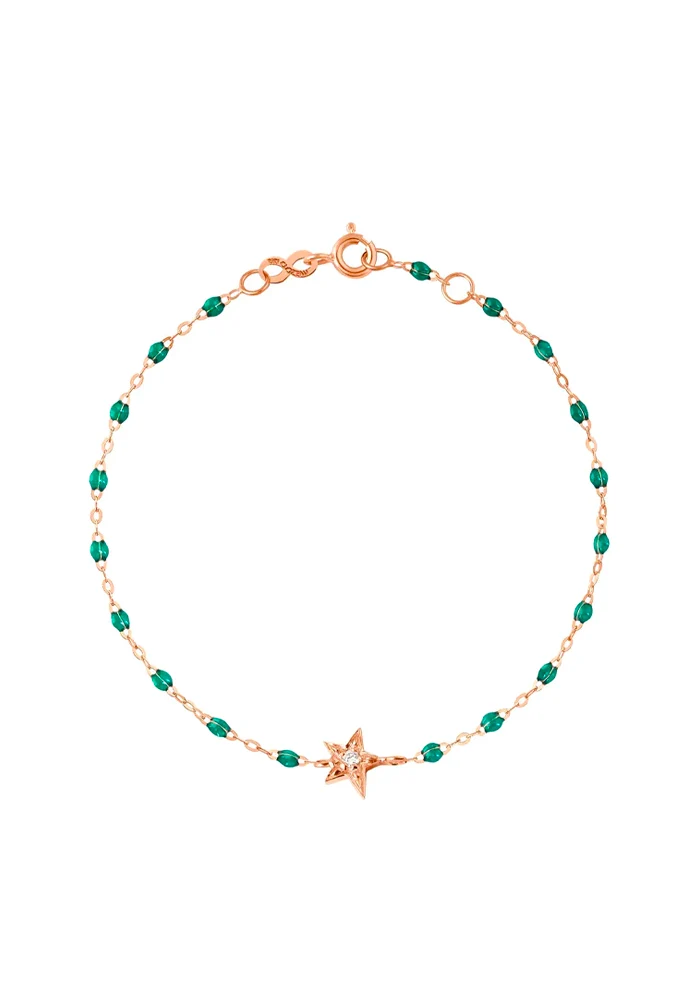 Bracelet Classique Gigi Étoile Diamant Or Rose Et Résines Emeraudes 17cm