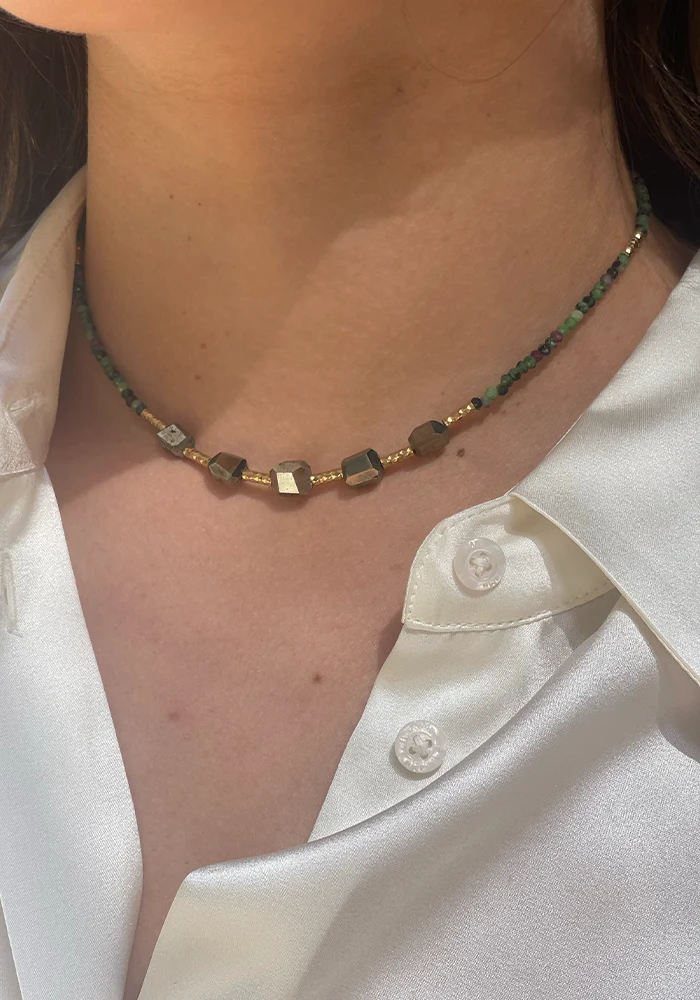 Collier Choker Element Rubis Zoïsite Et Pyrite
