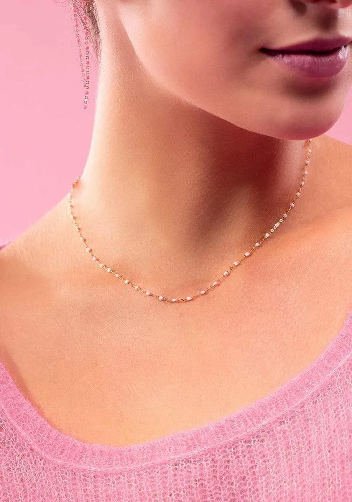 Collier Classique Gigi Or Rose Et Résines Rose Bébé 42cm