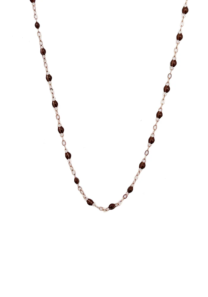 Collier Classique Gigi Or Blanc Et Résines Chocolat 42 cm
