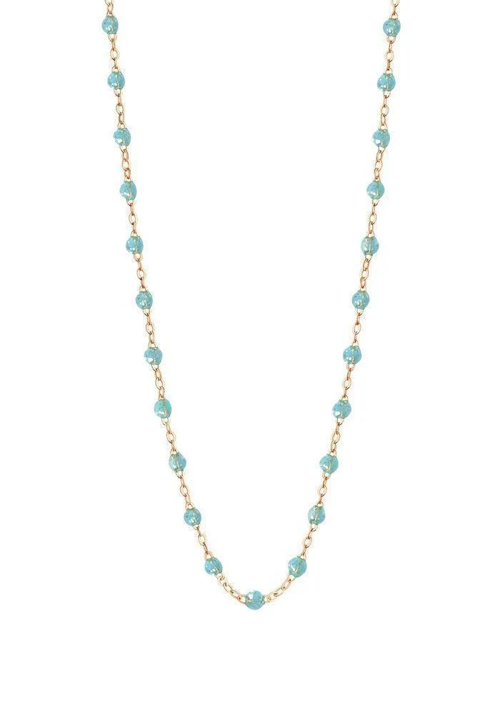 Collier Classique Gigi Or Rose Et Résines Aqua 50cm