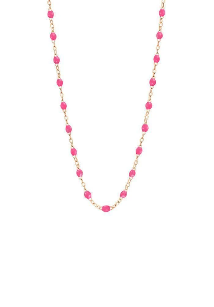 Collier Classique Gigi Or Rose Et Résines Rose Fluo 42cm