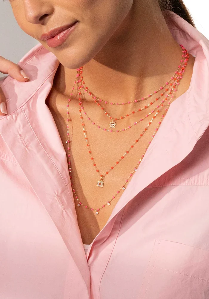Collier Classique Gigi Or Rose Et Résines Rose Fluo 42cm