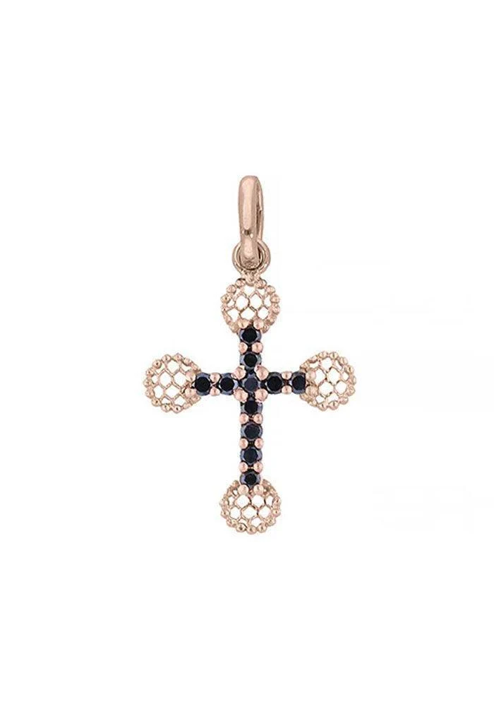Pendentif Croix Diamants Noirs Or Rose