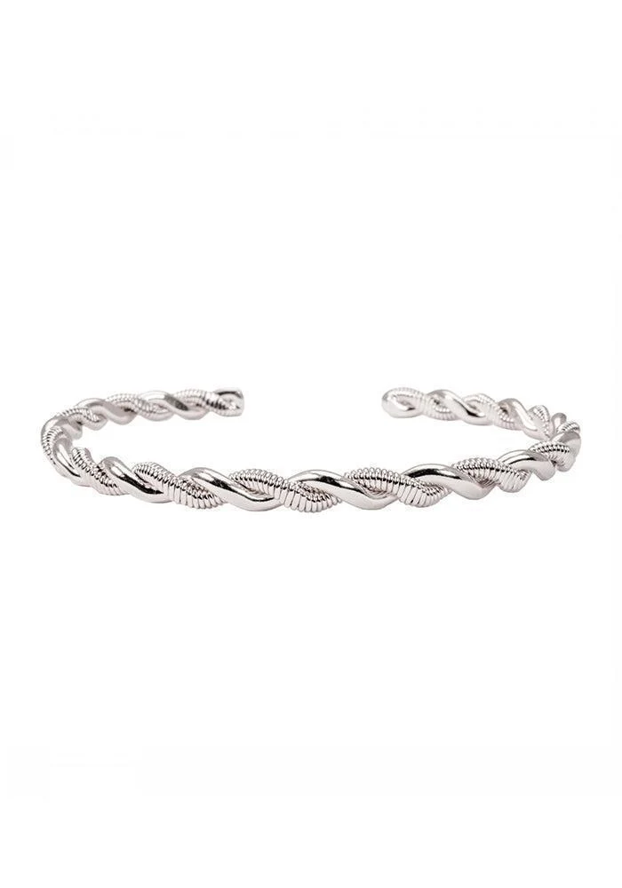 Jonc En Corde De Basse Et Tresse Plate Argent