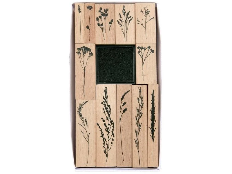 12 tampons motifs fleurs avec encre noir - Rico Design