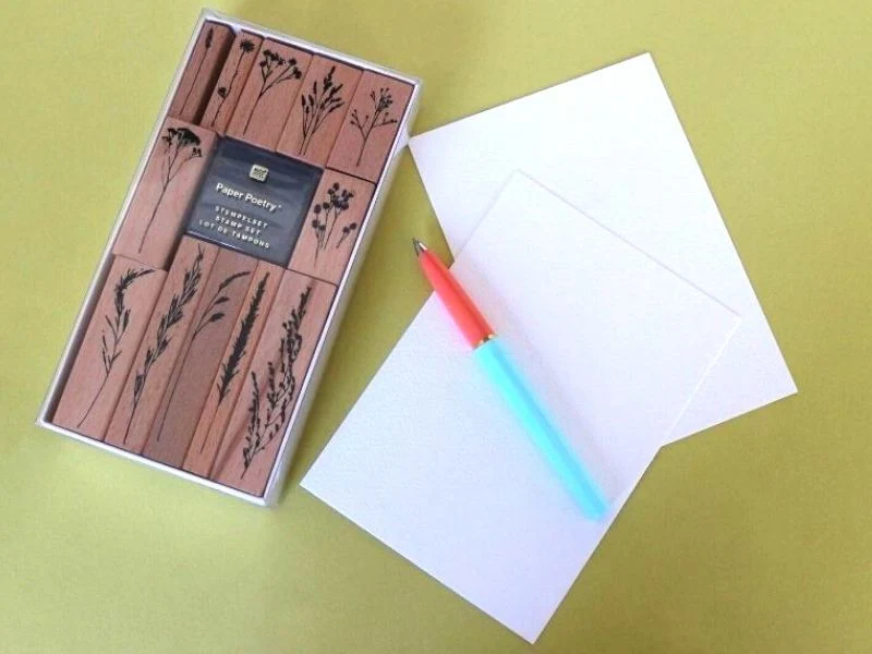 12 tampons motifs fleurs avec encre noir - Rico Design