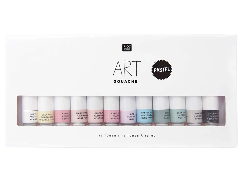 Lot de 12 tubes 12 ml de gouache fine couleur pastel