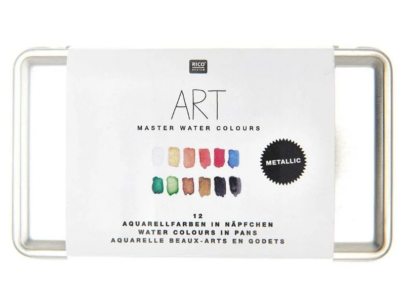 Coffret aquarelle - couleurs métallisées - 12 demi godets