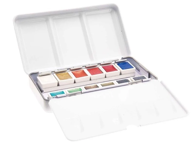 Coffret aquarelle - couleurs métallisées - 12 demi godets