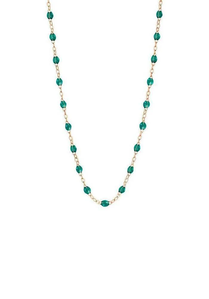 Collier Classique Gigi Or Rose Et Résines Émeraude 42cm
