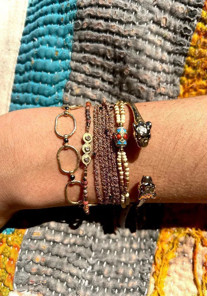 Bracelet N°182 Doré Et Bordeaux