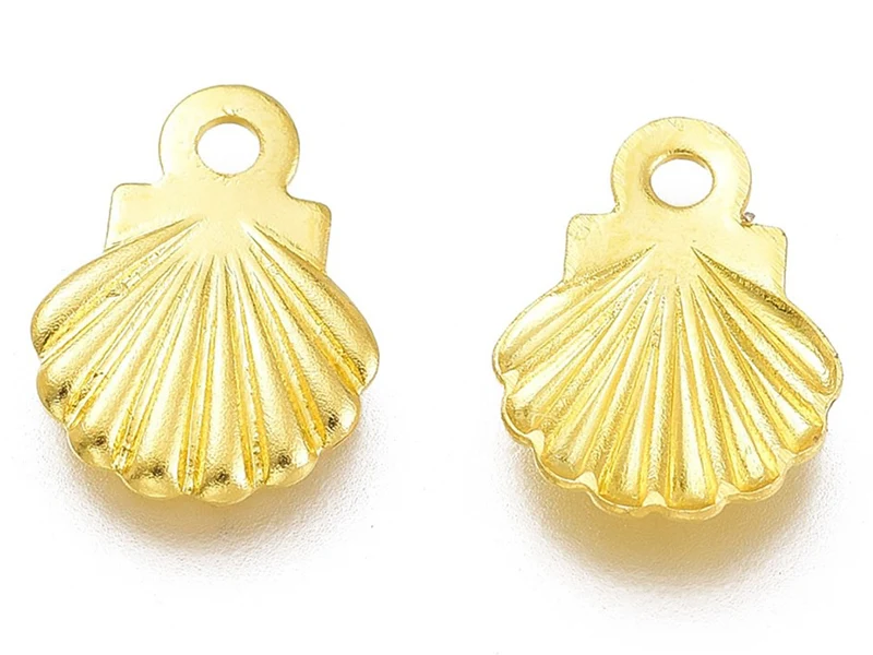 10 mini breloques / pendentifs mini coquillages - 7,5 mm - acier inoxydable doré