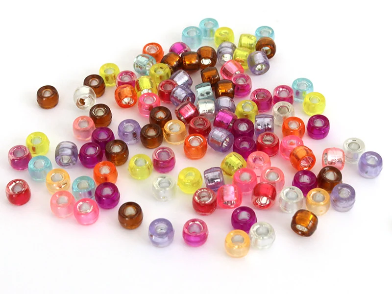 100 perles basiques en plastique - effet métallisé intérieur - 6 mm