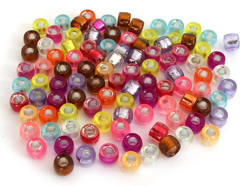 100 perles basiques en plastique - effet métallisé intérieur - 6 mm