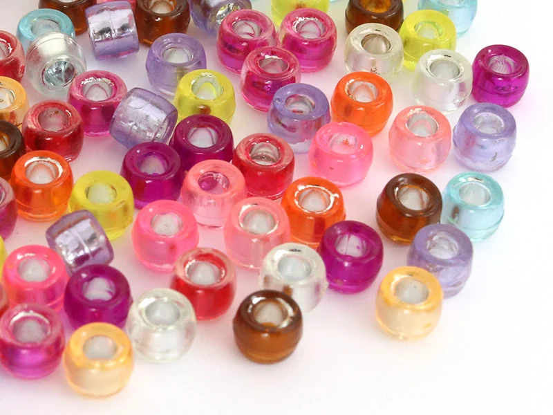 100 perles basiques en plastique - effet métallisé intérieur - 6 mm