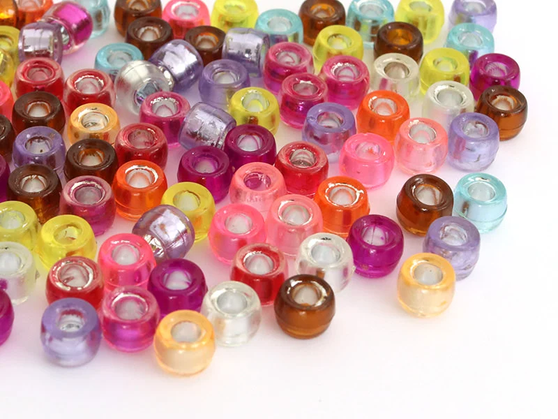100 perles basiques en plastique - effet métallisé intérieur - 6 mm