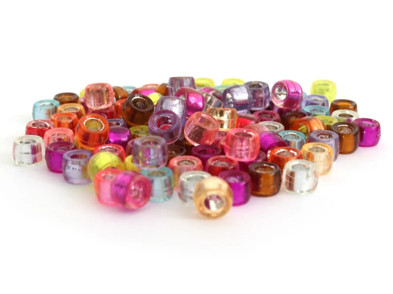 100 perles basiques en plastique - effet métallisé intérieur - 6 mm