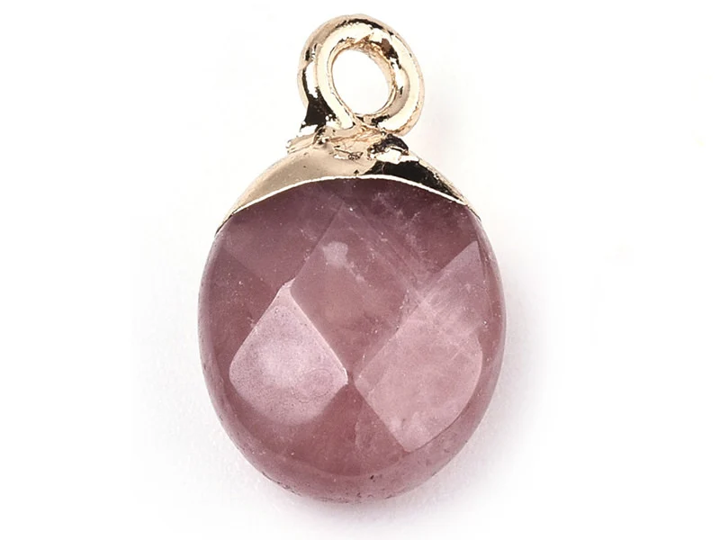 Pendentif en pierre naturelle - quartz cerise - ovale - 15 x 8 mm
