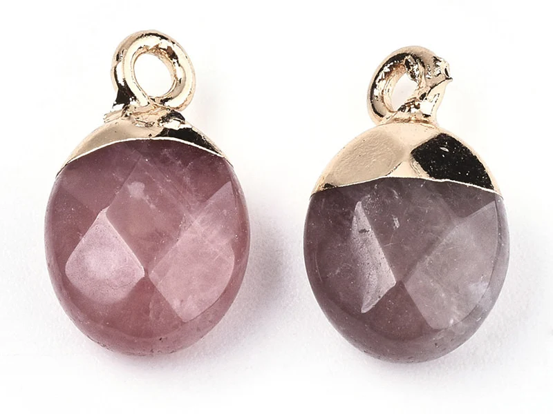 Pendentif en pierre naturelle - quartz cerise - ovale - 15 x 8 mm