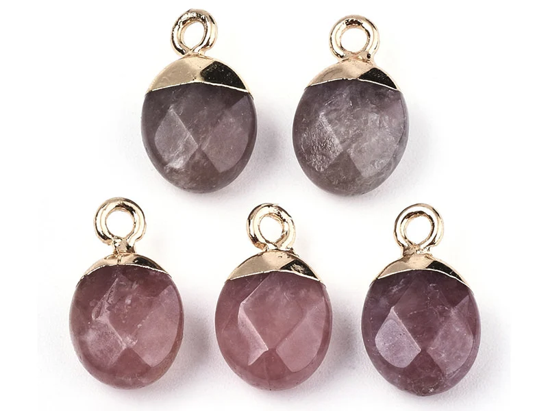 Pendentif en pierre naturelle - quartz cerise - ovale - 15 x 8 mm