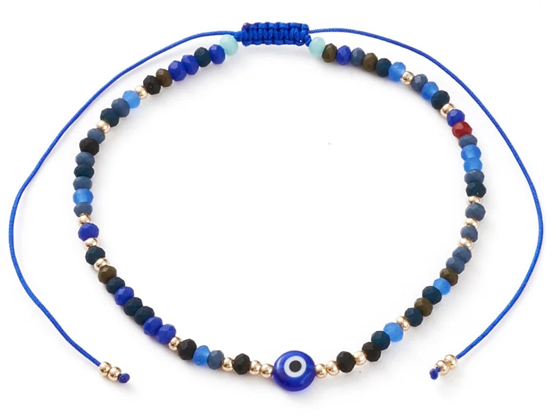 Bracelet perles œil bleu - porte bonheur - taille ajustable
