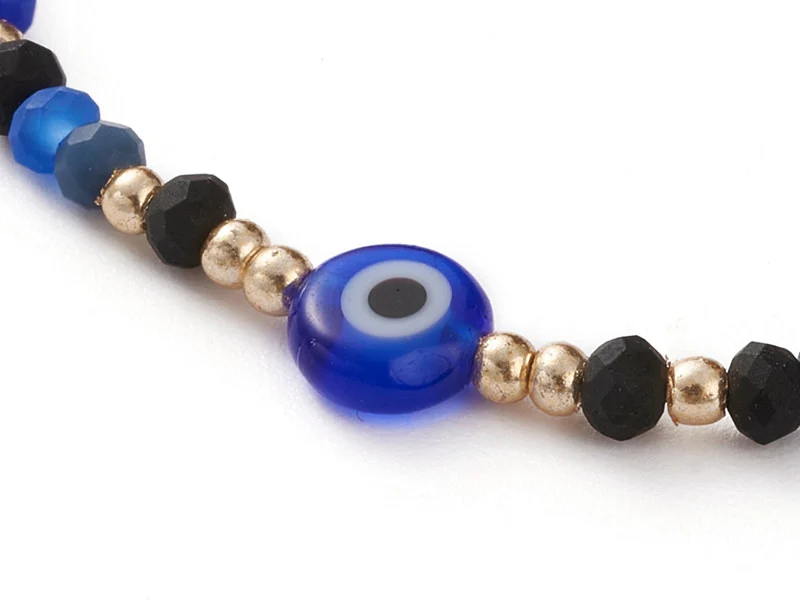 Bracelet perles œil bleu - porte bonheur - taille ajustable