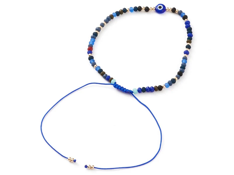 Bracelet perles œil bleu - porte bonheur - taille ajustable