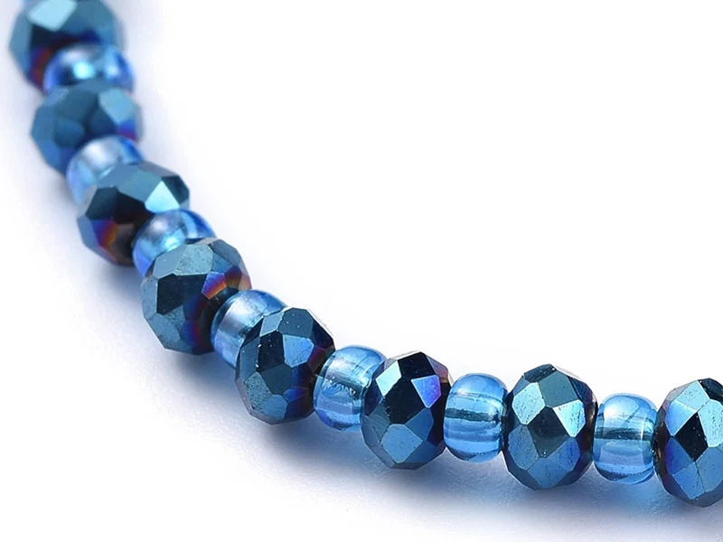 Bracelet à perles de verre - bleu irisé