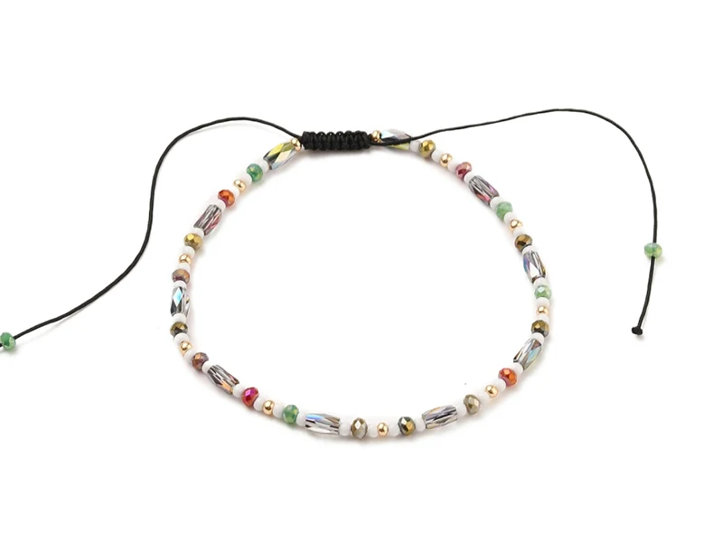 Bracelet fin en perles de verre - multicolore - taille ajustable