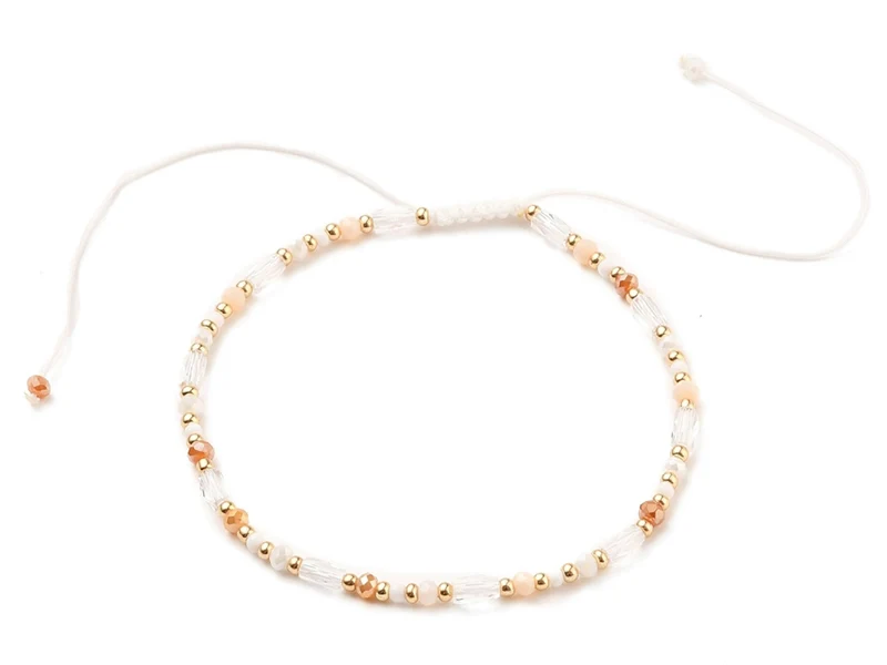 Bracelet fin en perles de verre - rose - taille ajustable