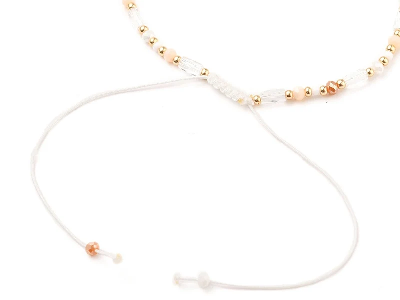 Bracelet fin en perles de verre - rose - taille ajustable