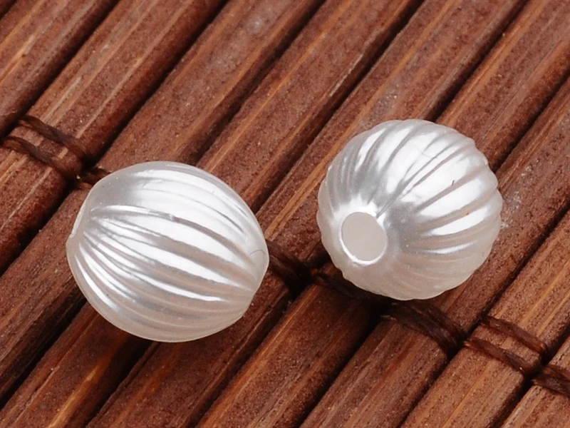 20 perles en plastique imitation perles de culture - rond strié - 6 mm