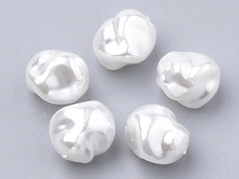 20 perles en plastique imitation perles de culture - forme irrégulière - 10 x 8,5 mm