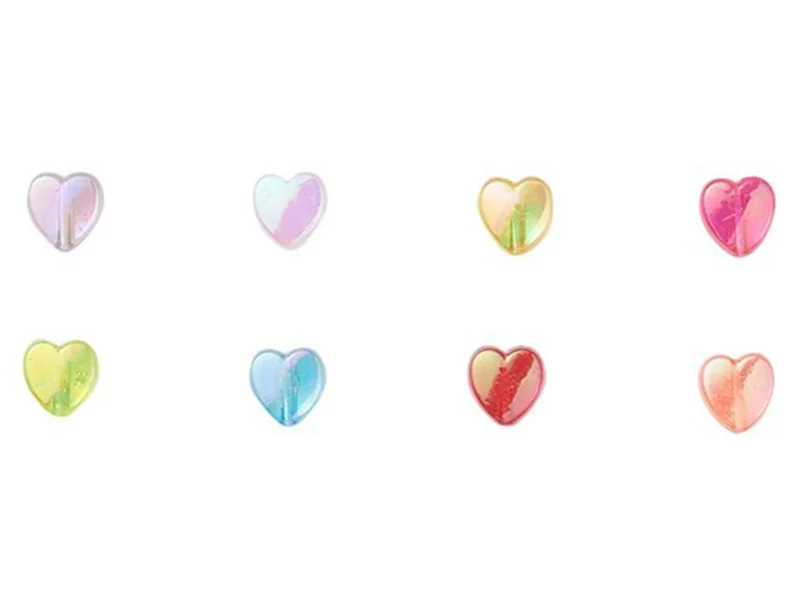 Boite d'assortiment de perles en plastique en forme de cœur - 8 couleurs