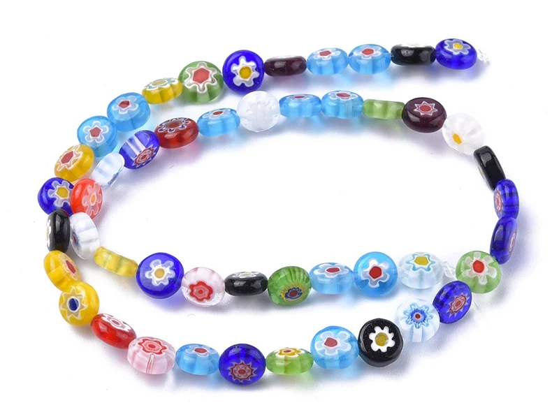 20 perles millefiori en verre - rond plat - 8x3 mm