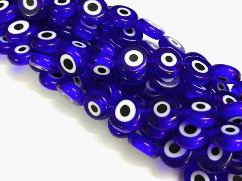 20 perles rondes en verre - œil porte bonheur - bleu roi - 6 mm