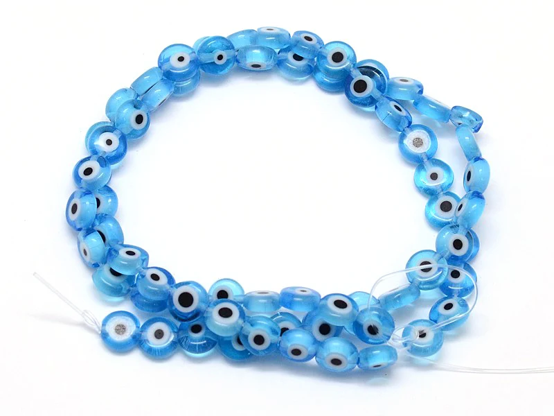 20 perles rondes en verre - œil porte bonheur - bleu turquoise - 6 mm