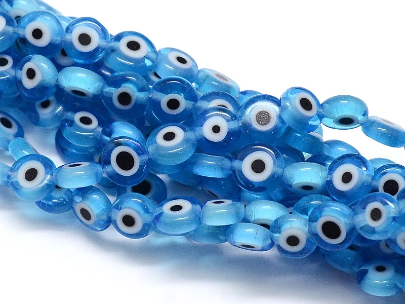 20 perles rondes en verre - œil porte bonheur - bleu turquoise - 6 mm